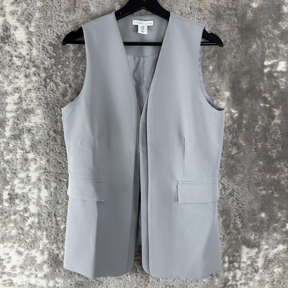 Sincerely Jules Size M Open Front Career Vest Jacket Gray Sleeveless Stretch